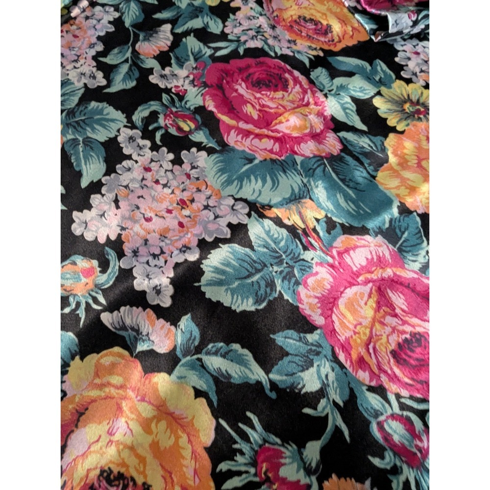 Vintage Kathryn Floral Satin Sleep Shirt Large Mumu Nightgown Long Sleeve Silky - Picture 11 of 12